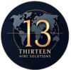 Logo of Thirteen Hire Solutions showing the number 13 over a world map
