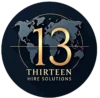 Logo of Thirteen Hire Solutions showing the number 13 over a world map